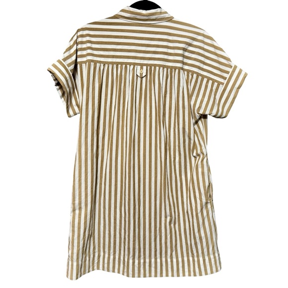 Madewell Collared Button Front Mini Tan Striped Cotton Poplin Shirt Dress XS - Picture 10 of 15